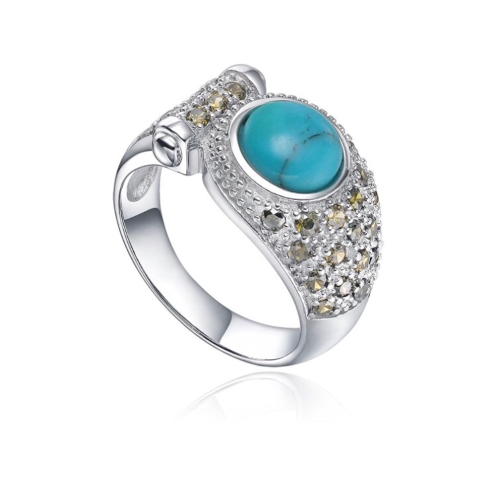 Sterling Silver Turquoise Cabochon Ring, yellow CZ